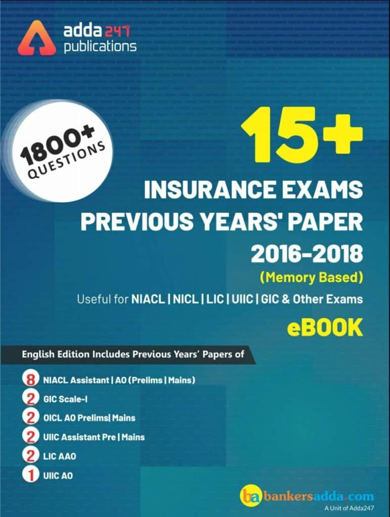 15+ Insurance Exam PYQs 2016-18 Practice eBook - Adda247