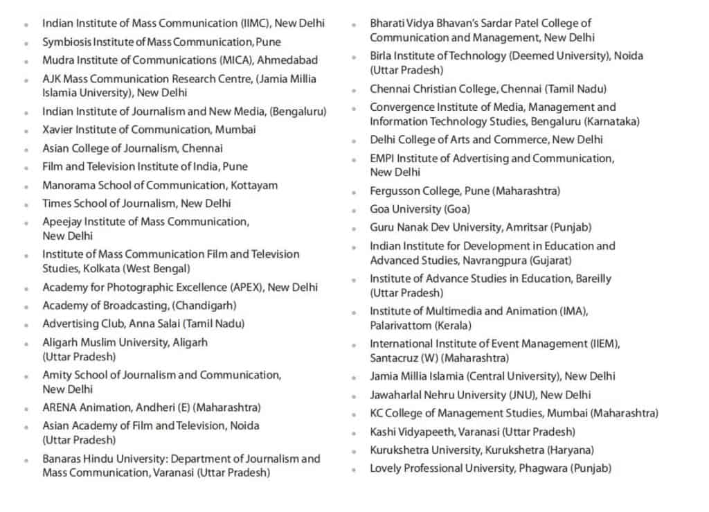 LIST OF MASS COMMUNICATION & JOURNALISM COLLEGES