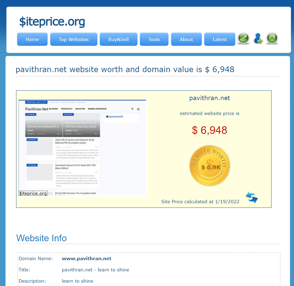 SitePrice.org Website Earnings Checker