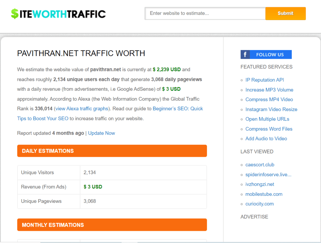 SiteWorthTraffic Website Networth Calculator