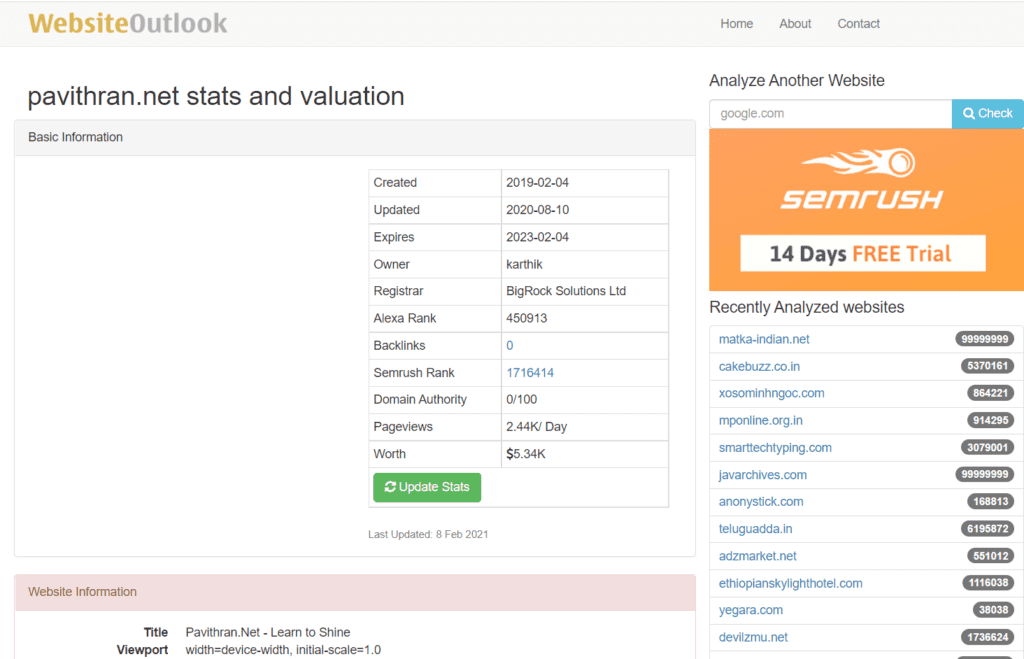 Websiteoutlook.com - Website Valuation Tool