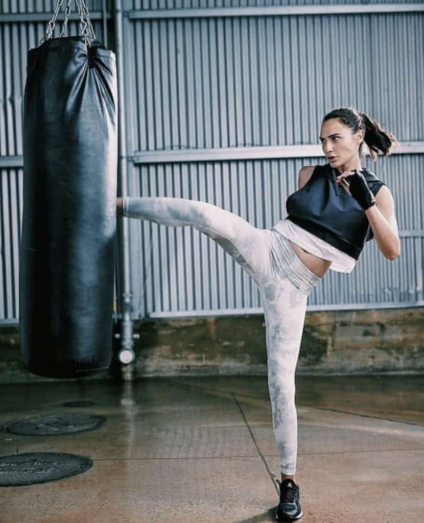 Gal Gadot Punching Bag Workout in Gym Pics