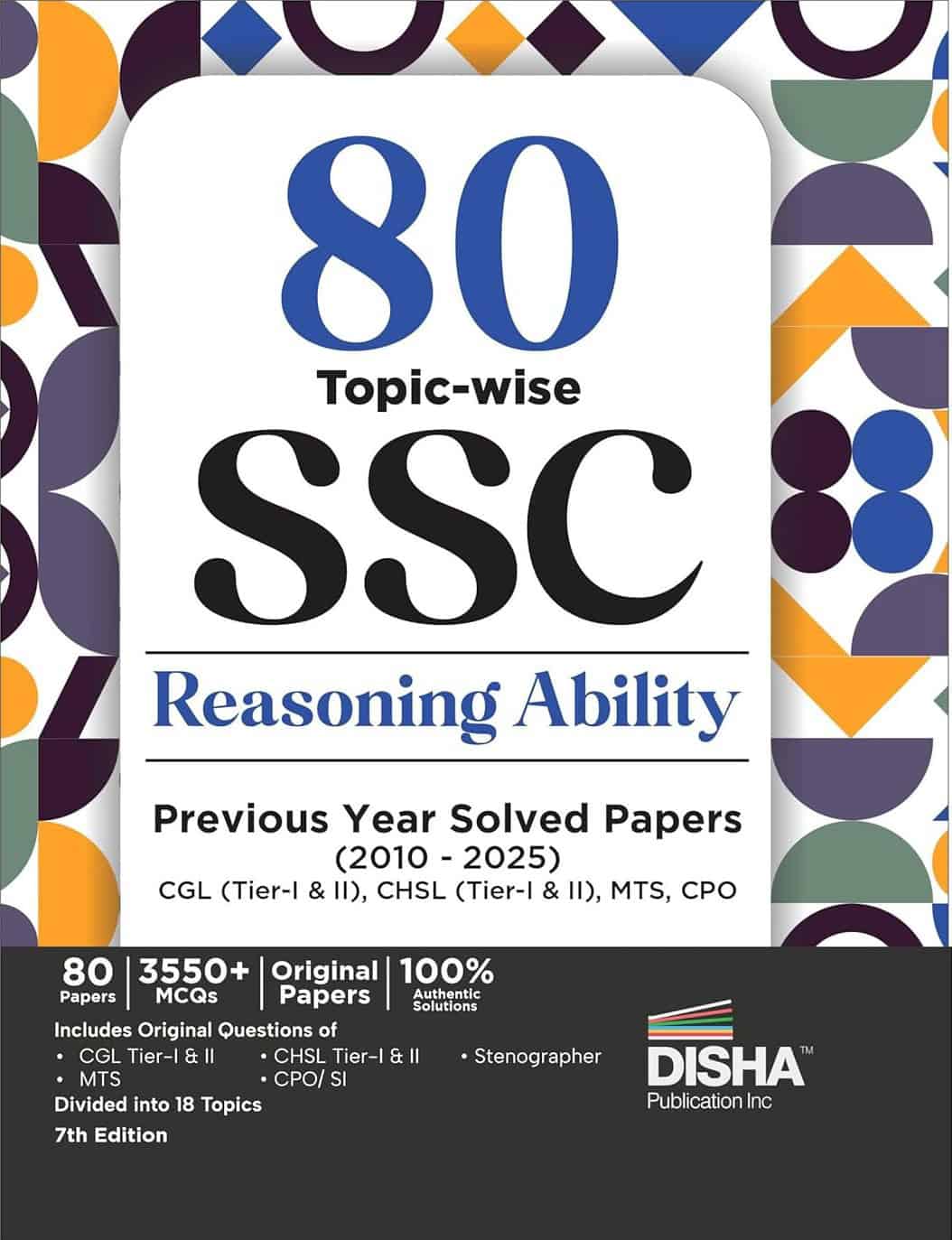 80 SSC Reasoning Ability Previous Year Solved Papers (2025 - 2010) - Disha [7th Edition - 2025]