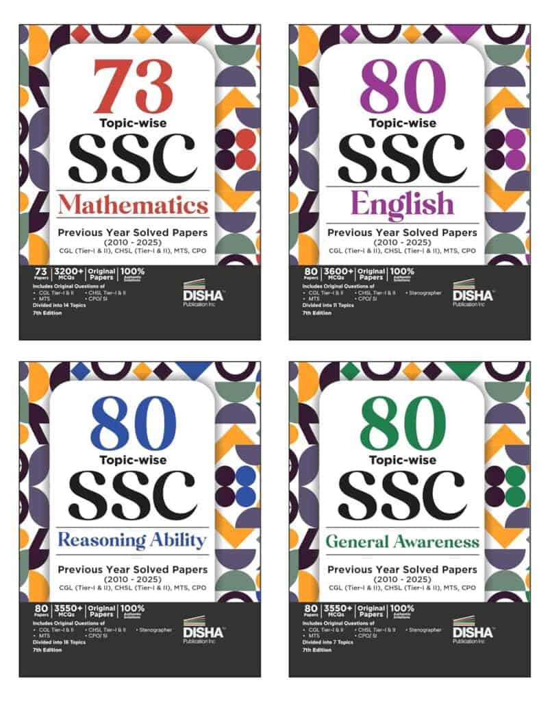 80 Topicwise 2010 - 2025 SSC Mathematics, English, Reasoning & General Awareness Combo (set of 4 Books) Solved Papers - Disha [2025 Edition]