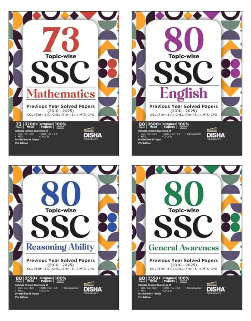 80 Topicwise 2010 - 2025 SSC Mathematics, English, Reasoning & General Awareness Combo (set of 4 Books) Solved Papers - Disha [2025 Edition]