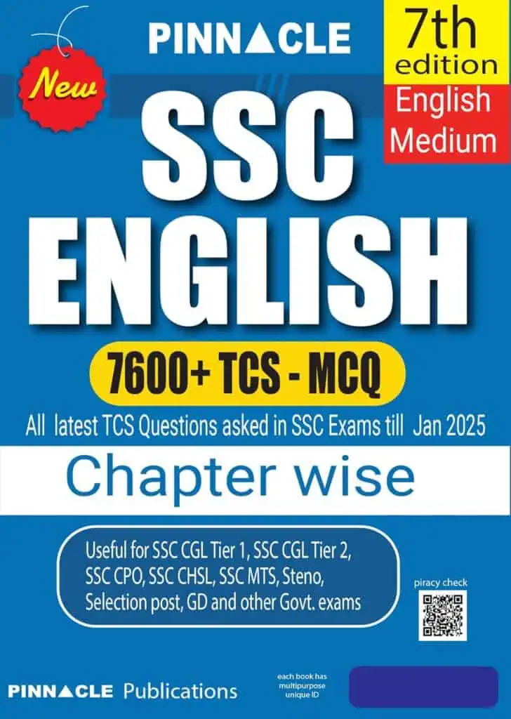 Pinnacle SSC English 7600+ TCS MCQ [7th Edition (2025) - English Medium]