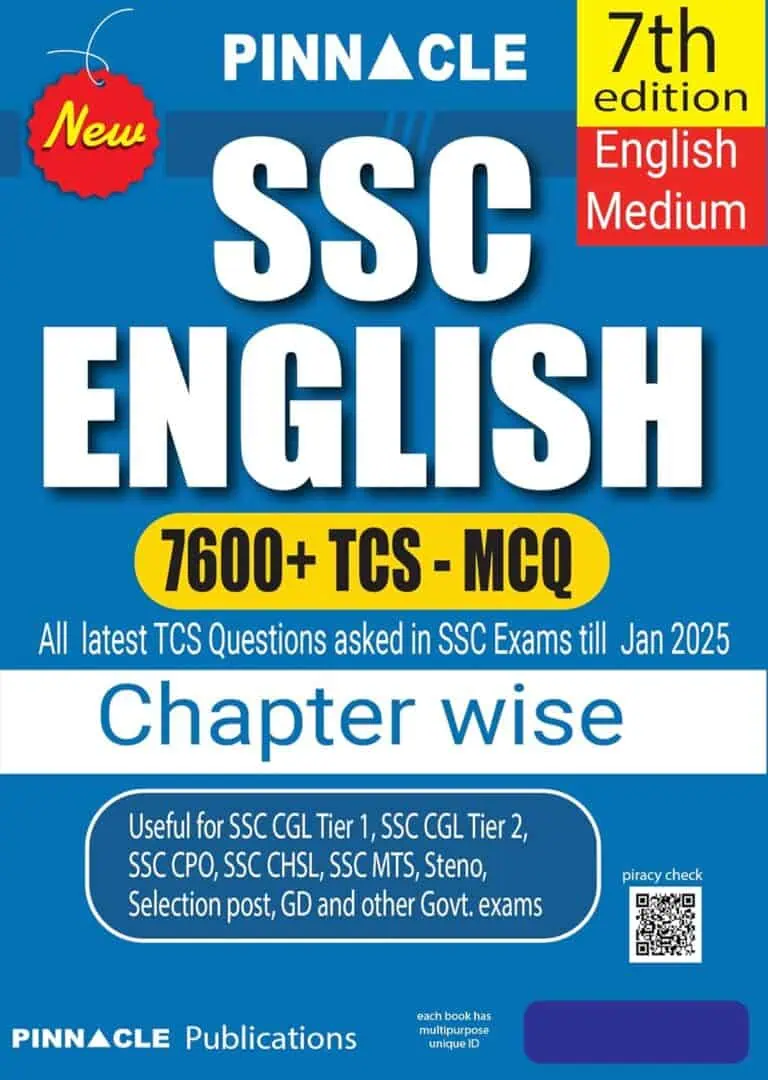 Pinnacle SSC English 7600+ TCS MCQ [7th Edition (2025) - English Medium]