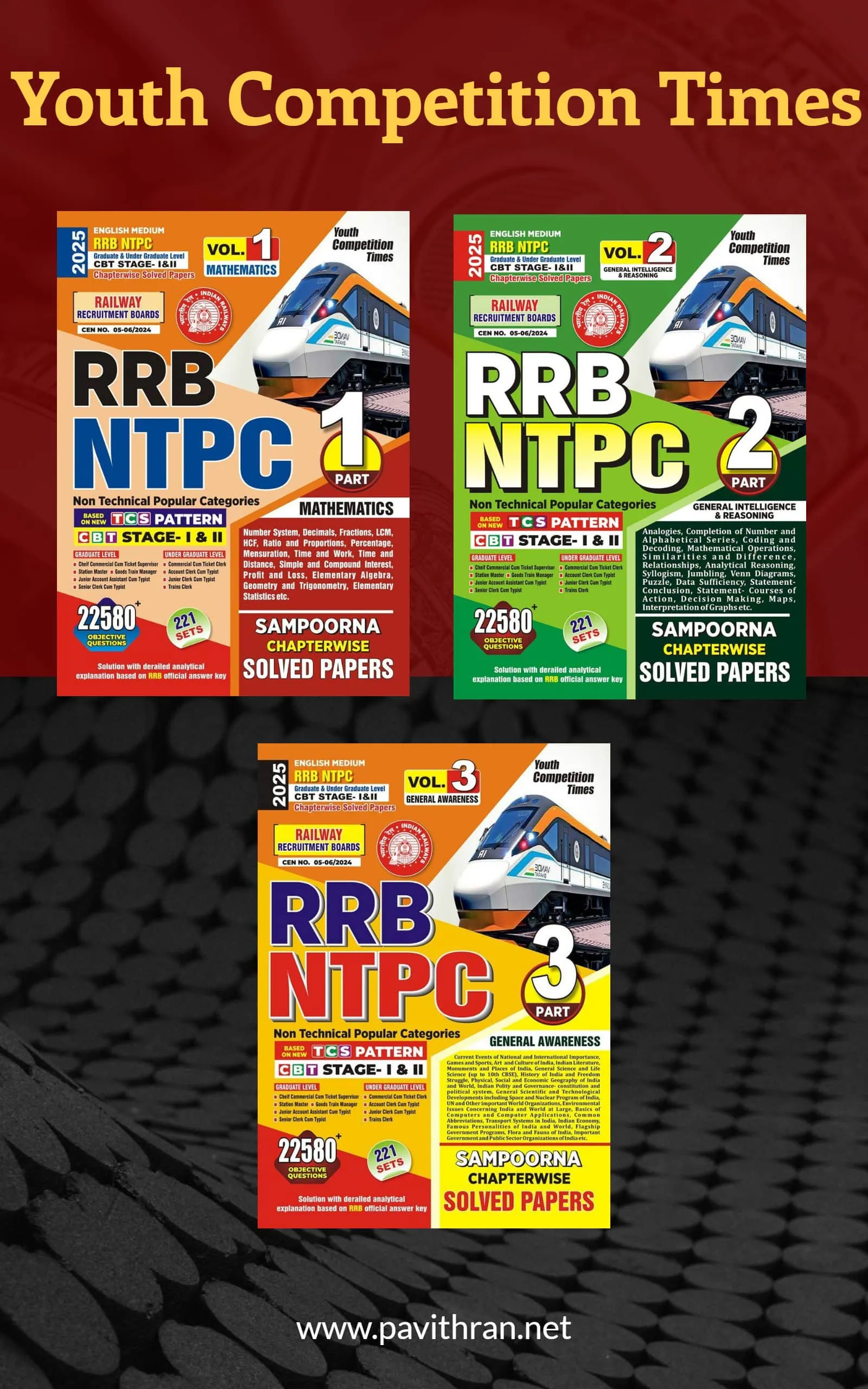 YCT 2025 RRB NTPC Sampoorna Solved Papers (3 Volumes) - English Medium