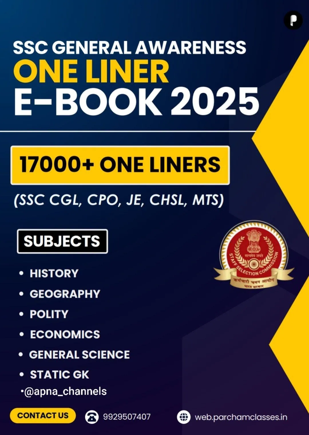 Parcham SSC General Awareness One Liner 2025 [English Medium]