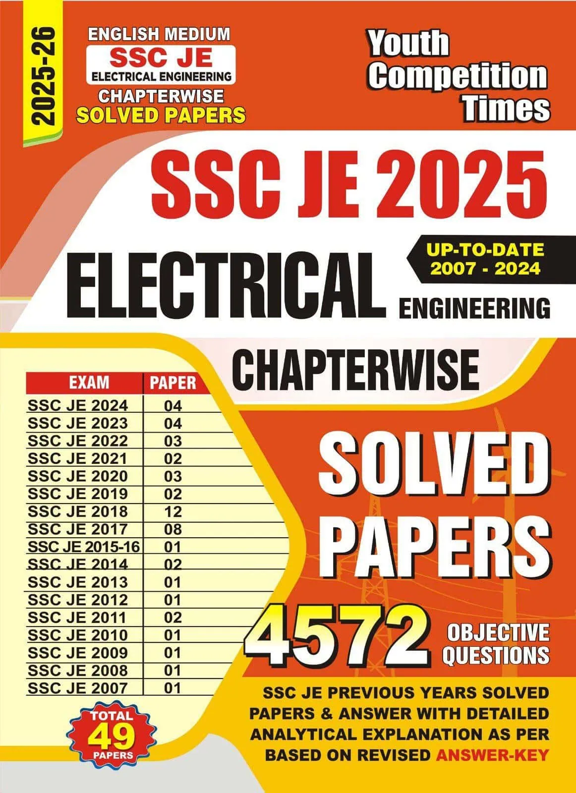 YCT SSC JE 2025 ELECTRICAL ENGINEERING Chapterwise Solved Papers [English Medium]
