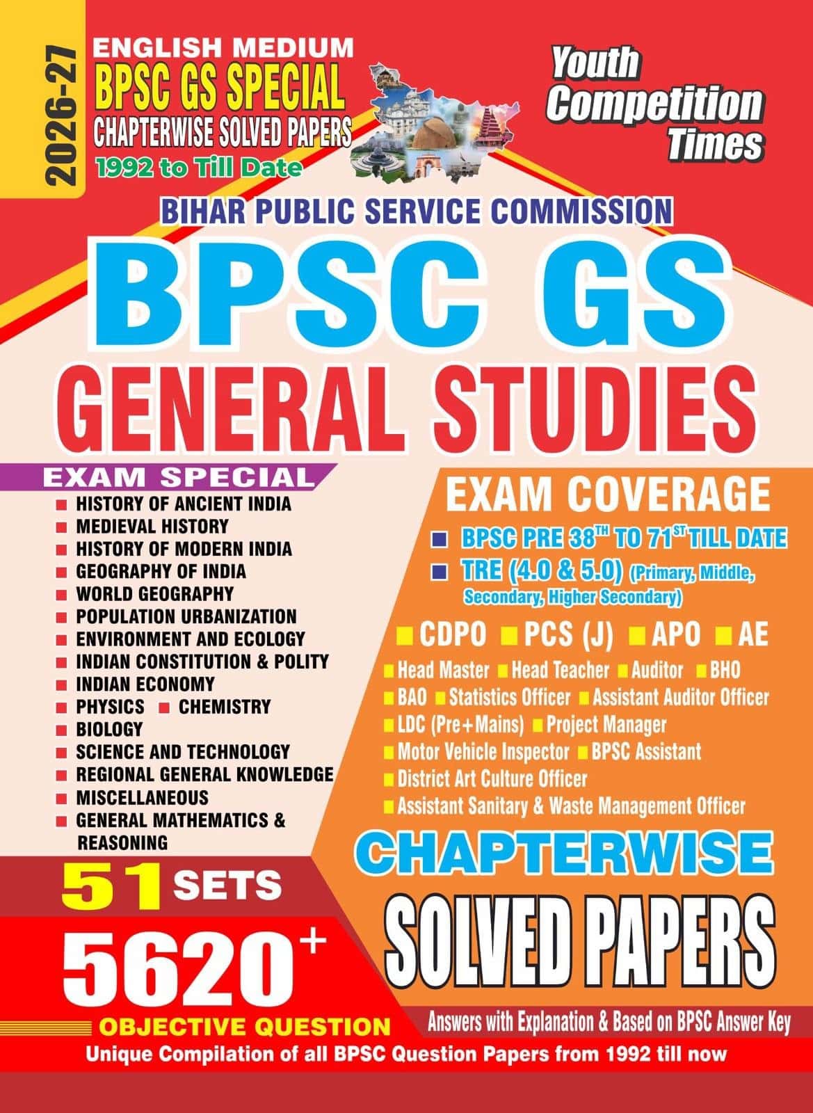 YCT 2026-27 BPSC GS GENERAL STUDIES Solved Papers - 51 Sets 5620+ Objective Questions [English Medium]